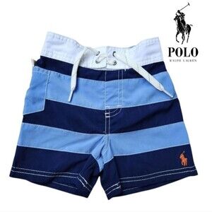 Ralph Lauren Authentic Kids Navy Light Blue Lined Striped Shorts Size 18 Months